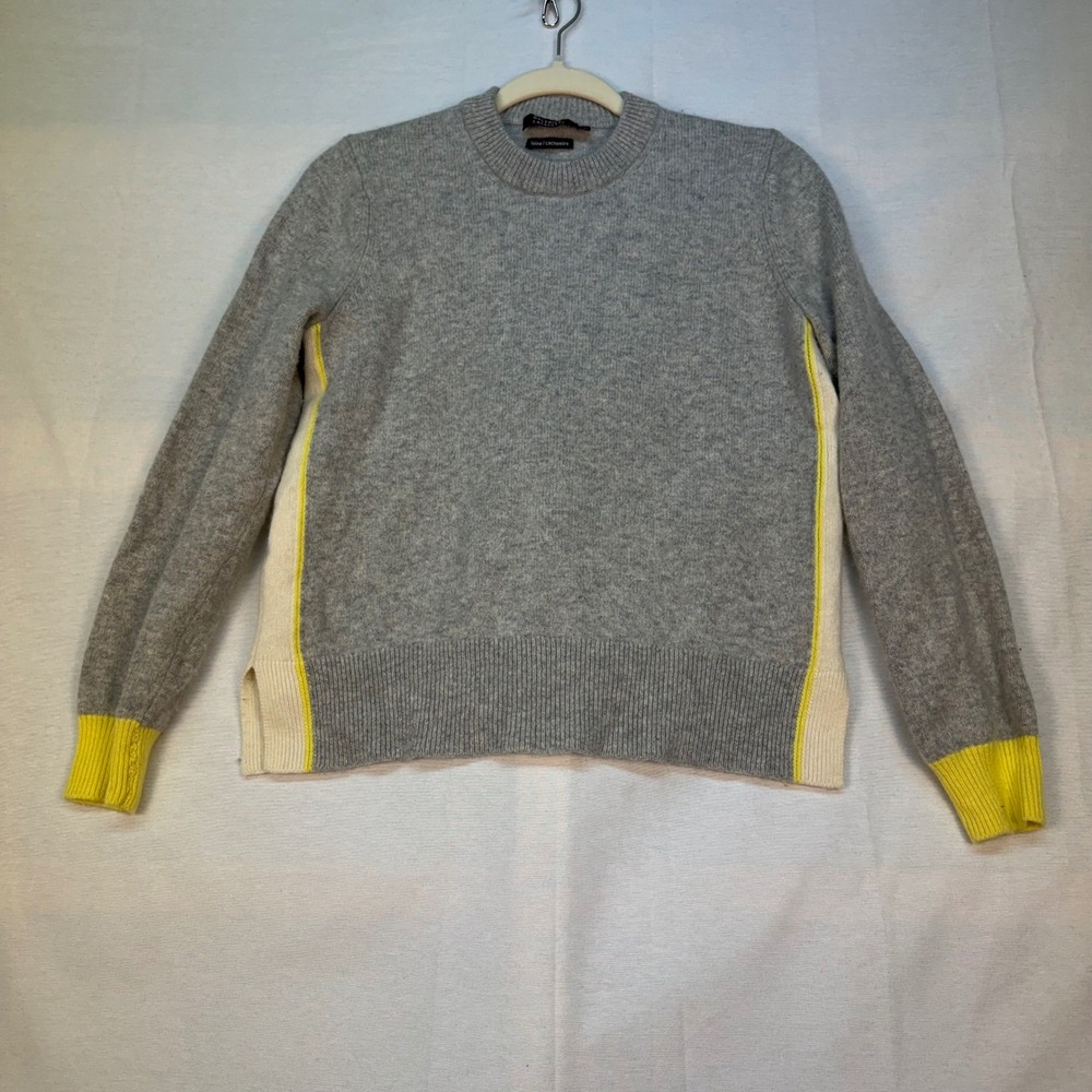 Galeries Lafayette Gray Wool Cashmere Blend Colorblock Sweater Neon Yellow M